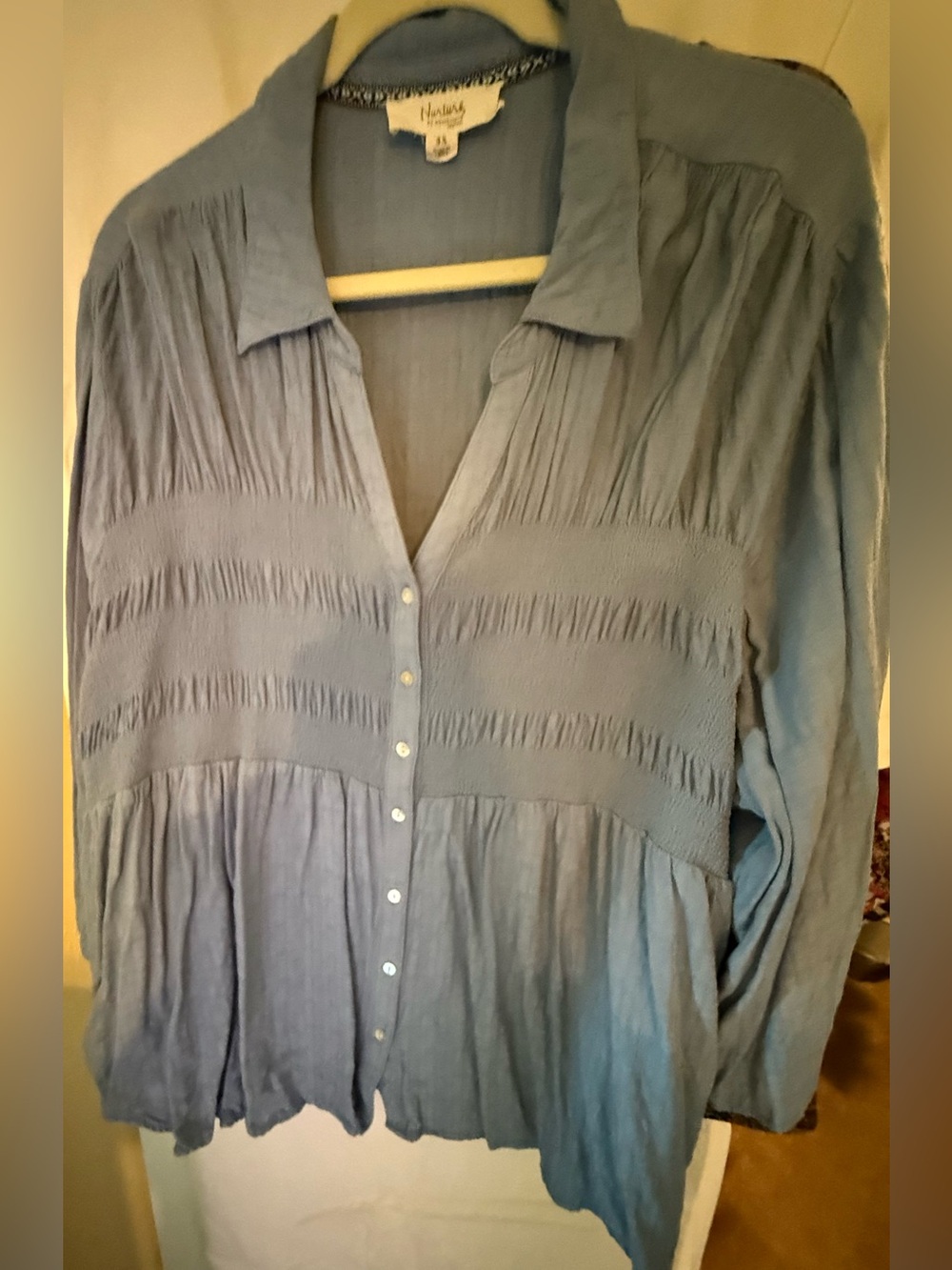Nuture  Light Blue Button-Front Peasant Shirt